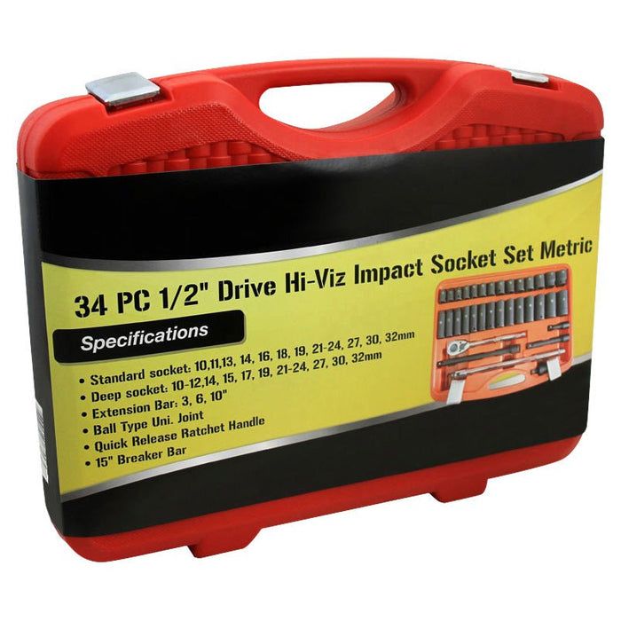 34 Pc. 1/2 Drive Deep And Standard Impact Socket Wrench Set - ToolPlanet