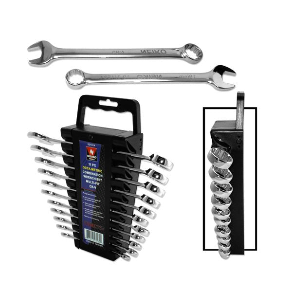 Combination Wrench Set 11 pc Metric Chrome Vanadium with Storage Rack - ToolPlanet