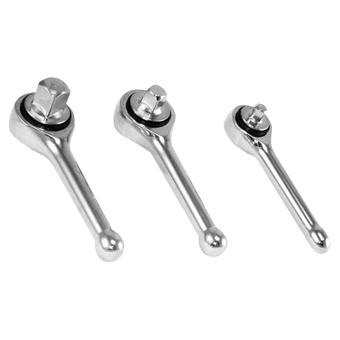 Ratcheting Wrench Set Stubby Handle 3 pc Mini Ratchets 1/4, 3/8, 1/2 - ToolPlanet