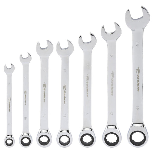Tooluxe 7 pc Ratcheting Wrench Set Metric 8mm to 19mm 03112L - ToolPlanet