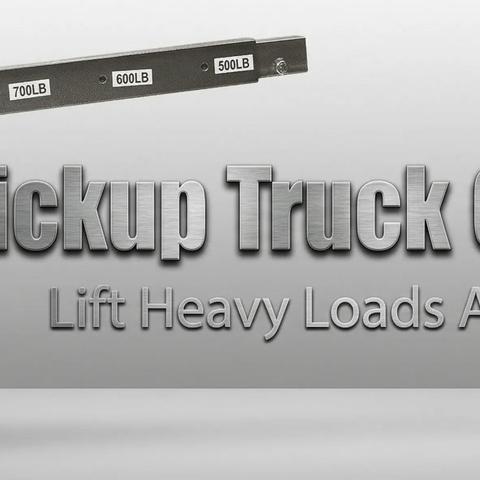 1100 lb capacity hydraulic pickup truck crane mounted in a truck bed for heavy lifting solo