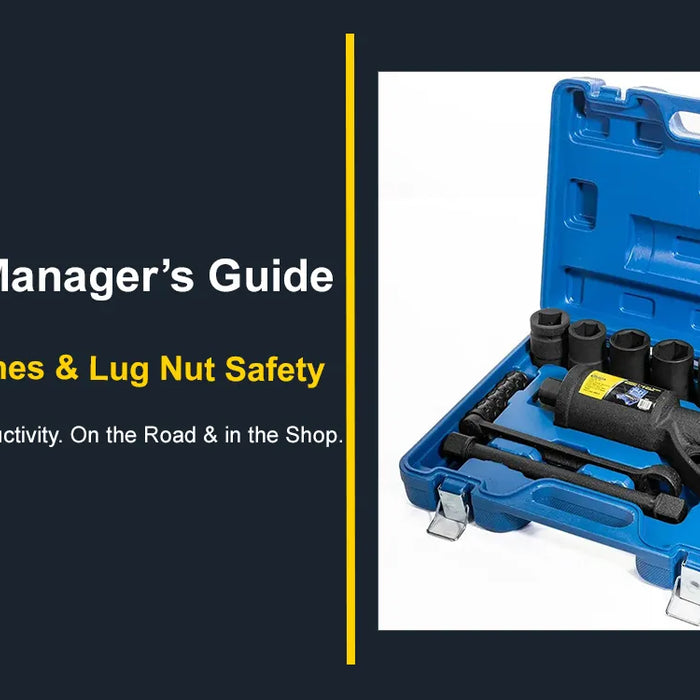 A blue Tool Planet torque multiplier wrench set in a heavy-duty carrying case, featured in a fleet manager's guide to lug nut safety.