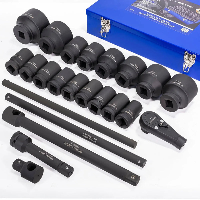 1 inch drive metric impact socket set with case