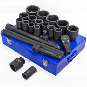 1" Drive Jumbo Impact Sockets Set Metric Extension Cr - Mo 6 - Point, 21 - Piece Set