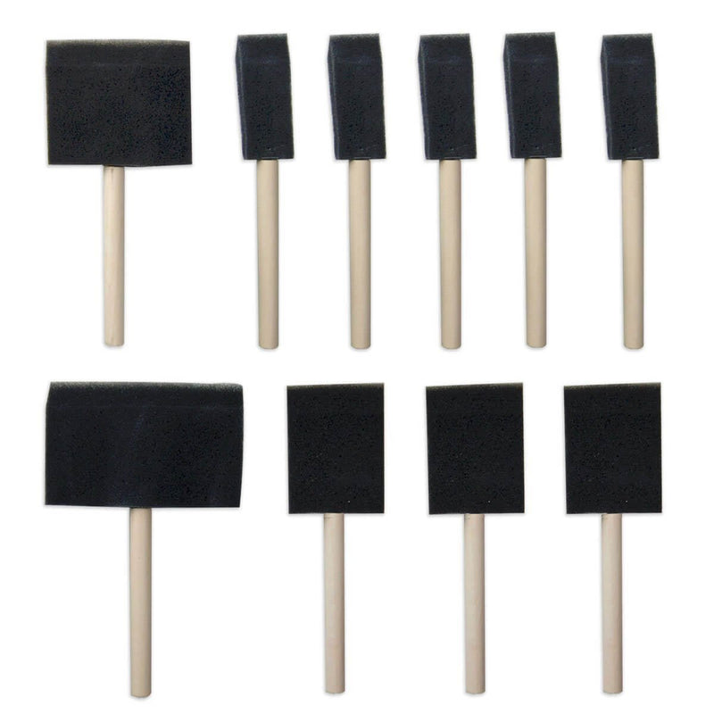 10 pc Foam Sponge Wood Handle Paint Brush Set - ToolPlanet