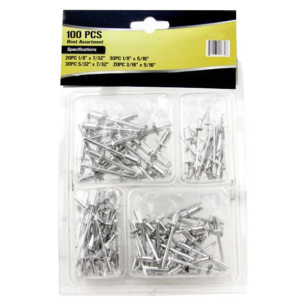 100 Pc. Aluminum and Steel Pop Rivet Assortment Set - ToolPlanet