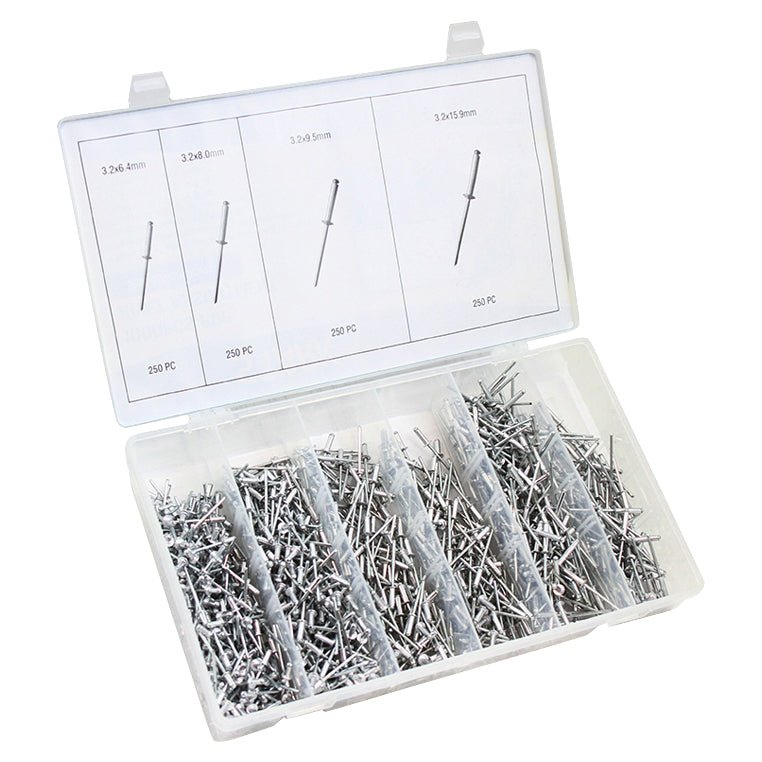 1000 pc Aluminum Pop Rivet Assortment Set - ToolPlanet