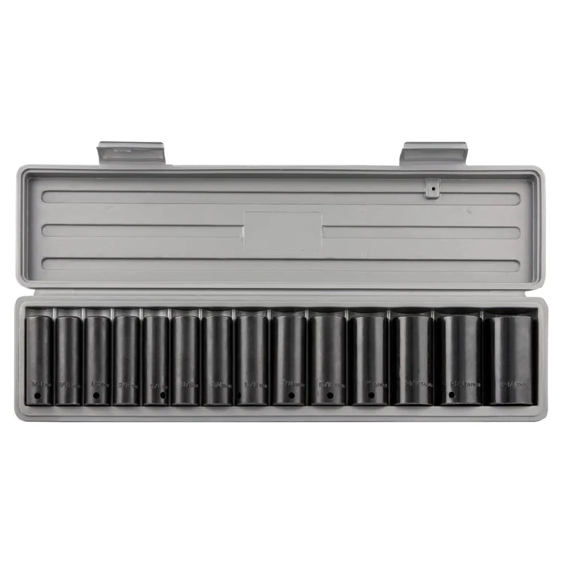 Impact Socket Set Deep Well SAE Standard 1/2 Drive 15 pc. 3/8 - 1-1/4