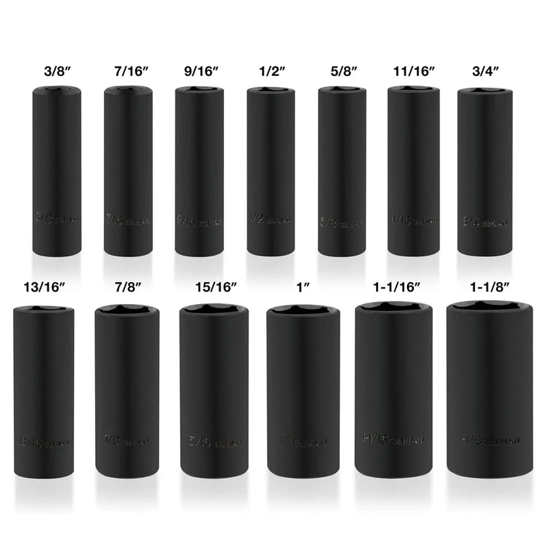 Impact Socket Set Deep Well SAE Standard 1/2 Drive 15 pc. 3/8 - 1-1/4