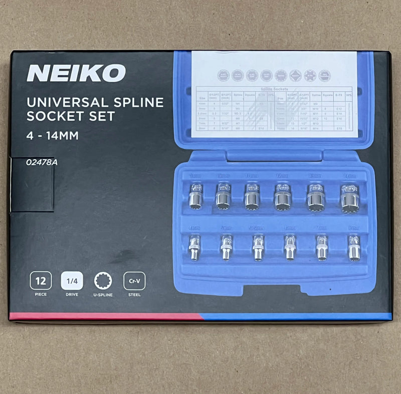 Closed red storage case for the 12-piece 1/4 inch drive universal spline -metric socket set.