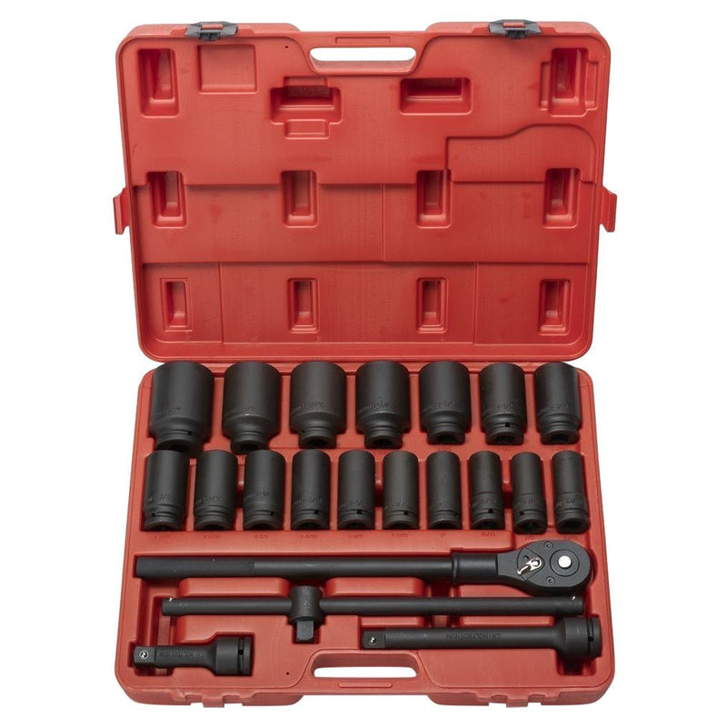 Red 22 piece 3/4 inch drive deep impact socket set in carrying case