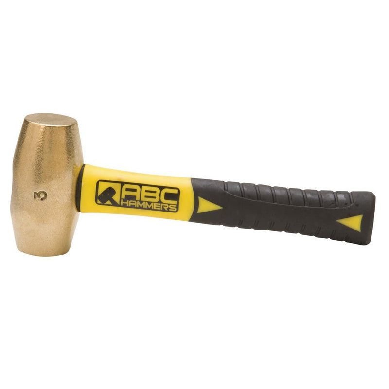 3 lb. Brass Hammer 8" Fiberglass Non Slip Handle ABC Hammers ABC3BFS - ToolPlanet