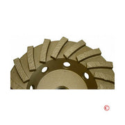 Close-up of 1 turbo segments on a 4-inch concrete grinding cup, highlighting the sturdy segments designed for effective material removal on concrete and masonry.