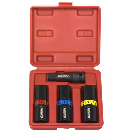 4 pc 1/2 Inch Dr Industrial Grade Cr-Mo Flip Impact Socket Set - ToolPlanet