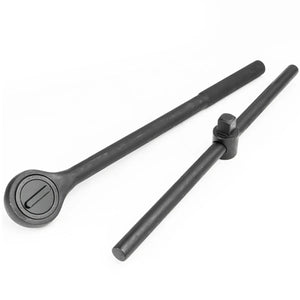 3/4 inch drive ratchet and 18 inch sliding T-bar shown side by side.