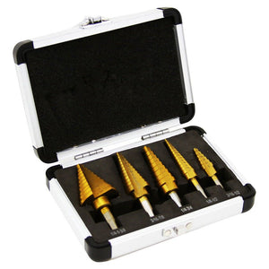 5 Pc. Titanium Step Drill Bit Set SAE Metal Drilling Bits - ToolPlanet