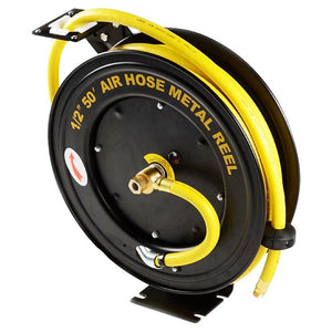 50 Ft. 1/2 Retractable Rubber Air Hose Reel Automatic Rewind Return - ToolPlanet