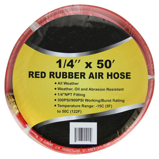 50 Ft. 1/4 Air Hose Red Rubber 300 psi Working Pressure 900 Burst - ToolPlanet
