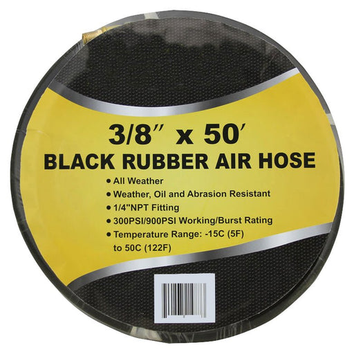 50 Ft. 3/8 Air Hose Black Rubber 300 psi Working Pressure 900 Burst - ToolPlanet