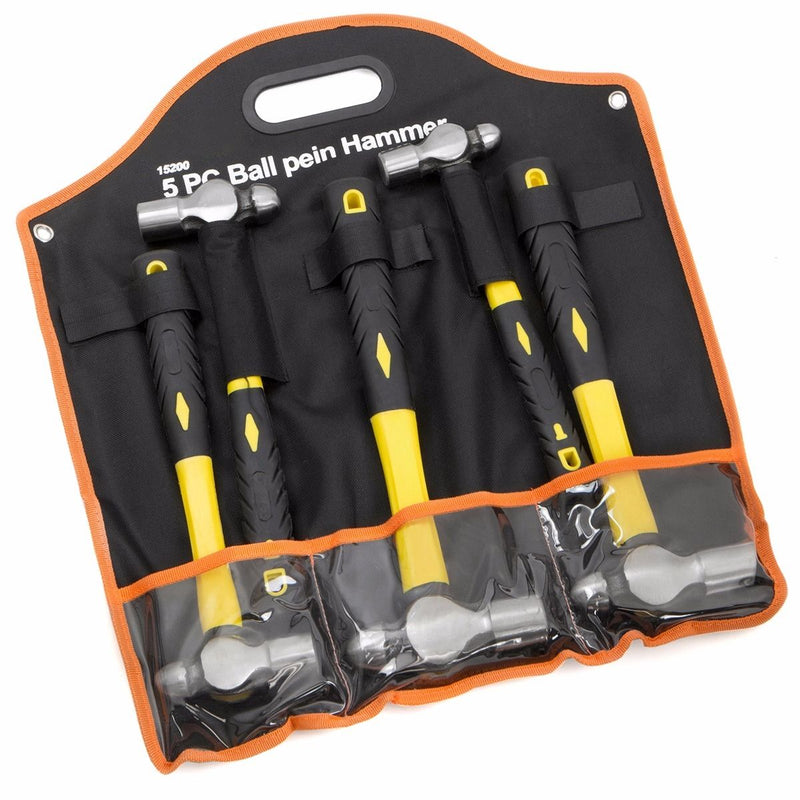 5pc Ball Peen Hammer Set - Carbon Steel Heads, Fiberglass Handles - ToolPlanet