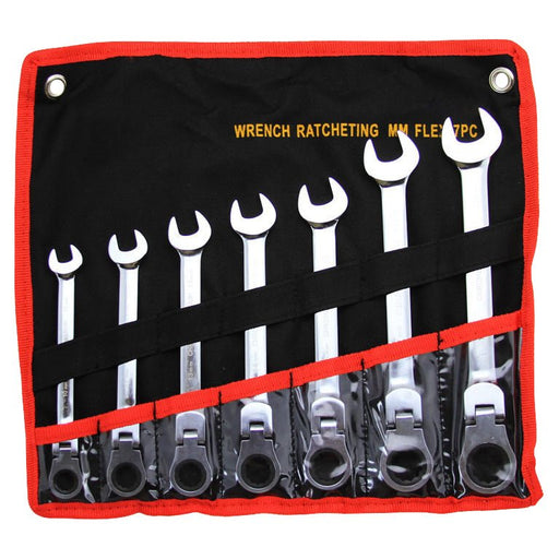 7 Pc. Combination Ratcheting Wrench Set Flex Metric Lifetime Warranty - ToolPlanet