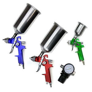 8 pc HVLP Aluminum Air Spray Gun Set with Pressure Gauge Case - ToolPlanet