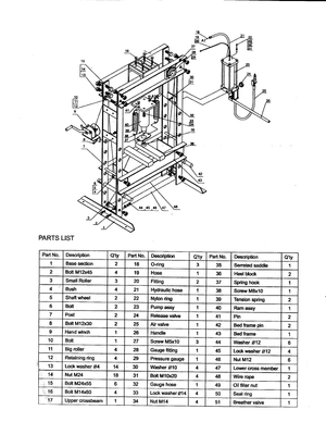 parts list for 45 ton shop press