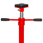 Close-up of saddle head and screw rod on heavy-duty hoist jack stand
