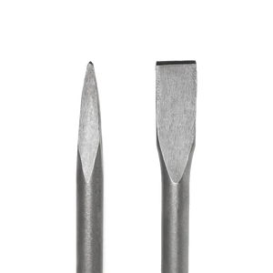Close-up view of 16-inch flat and point chisel bits for demolition hammers