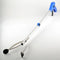 Folding reacher grabber tool with blue pistol grip handle, extended to full 32" length, showing aluminum shaft and suction cup tips.