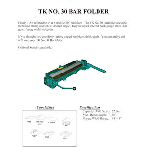 Tin Knocker Bar Folder - 30" Capacity - 22 Gauge