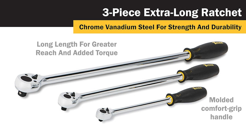 [LAST ONE!] Titan 3-Piece Extra-Long Ratchet Set 1/4", 3/8", 1/2" Drive (TTN-11088)