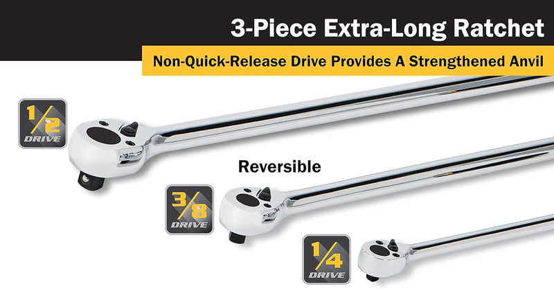[LAST ONE!] Titan 3-Piece Extra-Long Ratchet Set 1/4", 3/8", 1/2" Drive (TTN-11088)