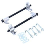 Dual threaded rods shown flat with the safety pins and hooks laid out beneath.