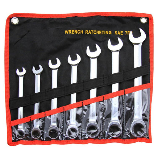 Combination Ratcheting Open End Wrench Set SAE Standard Chrome 7 Pc - ToolPlanet