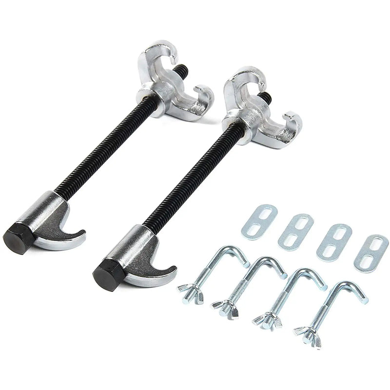 Angled view of the compressor pair with safety hooks detached.
