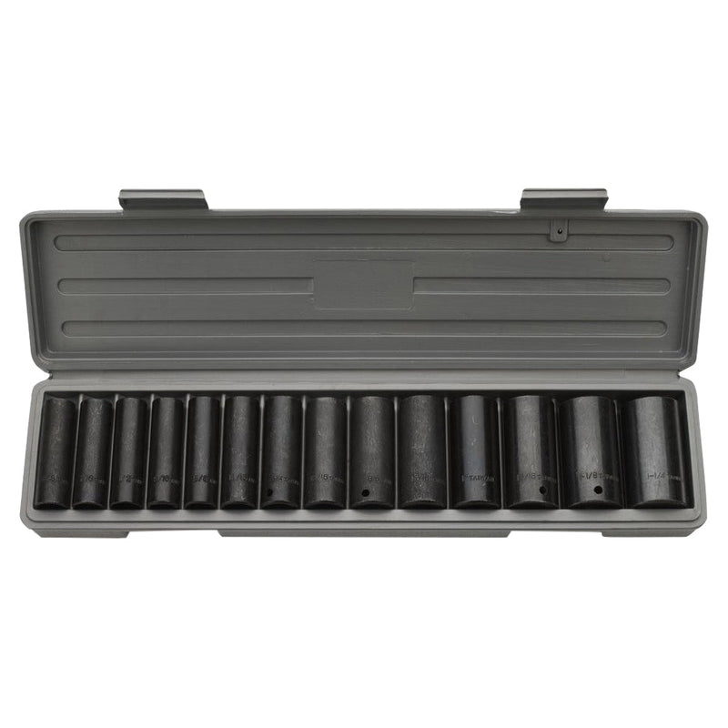 Impact Socket Set Deep Well SAE Standard 1/2 Drive 15 pc. 3/8 - 1-1/4 - ToolPlanet