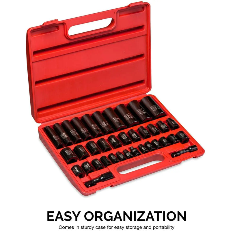 38 piece Impact Socket Set Duometric Combination SAE Metric