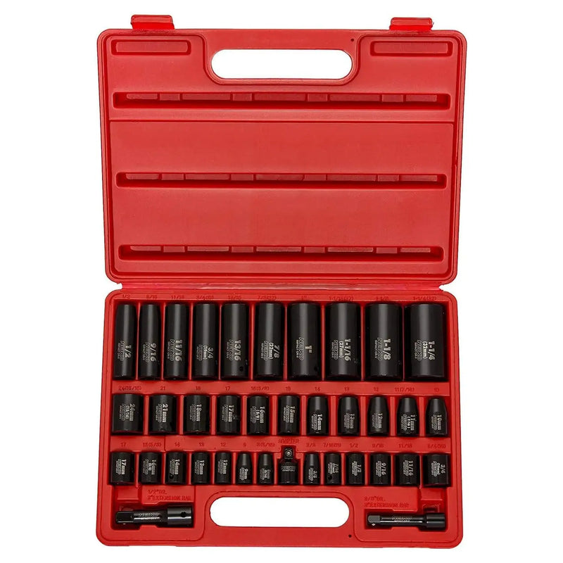 38 piece Impact Socket Set Duometric Combination SAE Metric