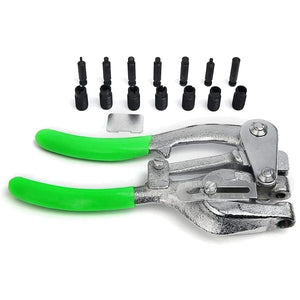 Metal hole puncher tool with removable dies for aluminum, brass, and mild steel