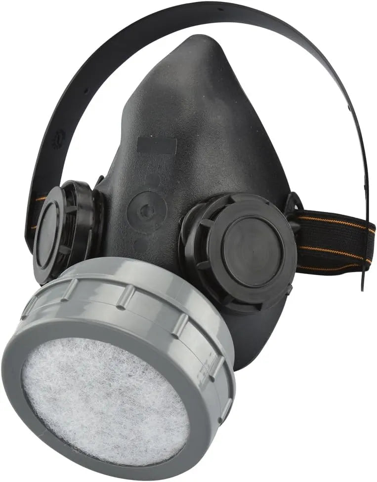 Side view of the Neiko 53883A half mask respirator with filter cartridges installed.