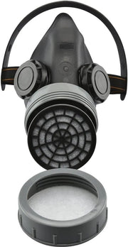 Inside view of the Neiko respirator mask showing the rolled rubber face seal and adjustable head straps.