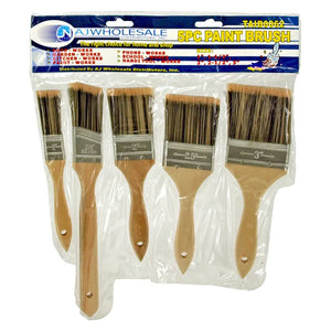 5-piece paint brush set in clear plastic packaging with wood handles