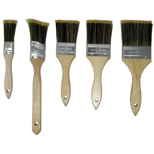 wood handle paint brushes lined up by size from 1 inch to 3 inch
