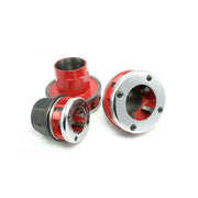 Three NPT pipe threading dies included in the kit, featuring sizes 1-1/4 inch, 1-1/2 inch, and 2 inch.