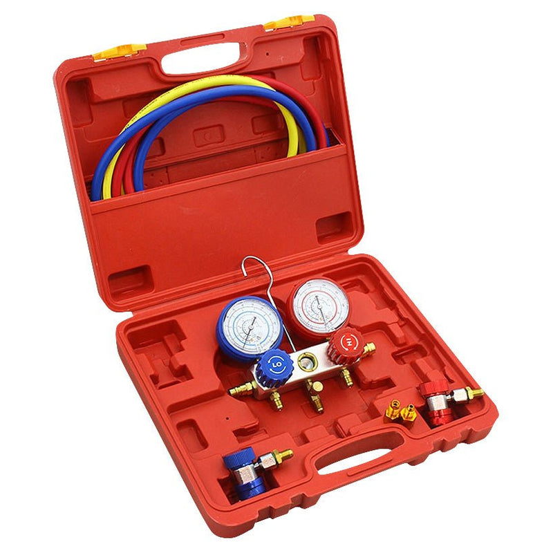 R134A Aluminum Manifold Gauge Auto A/C Deluxe Refrigerant Set - ToolPlanet