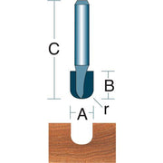 Roman Carbide 1/2 Inch Core Box Router Bit 1/4" Shank DC1231 - ToolPlanet