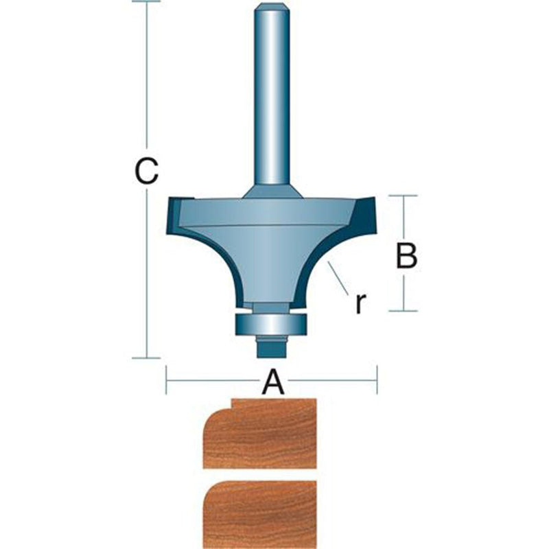 Roman Carbide 1/4 Inch Radius Roundover Router Bit 1/2" Shank DC1184 - ToolPlanet