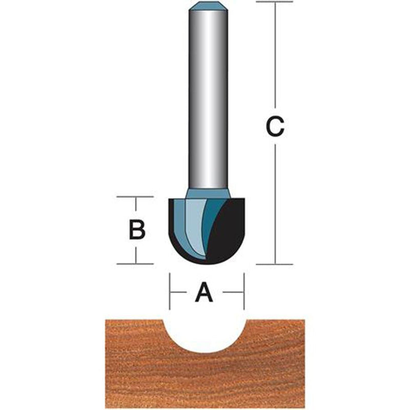 Roman Carbide 1/4 Inch Round Nose Router Bit 1/4" Shank DC1054 - ToolPlanet