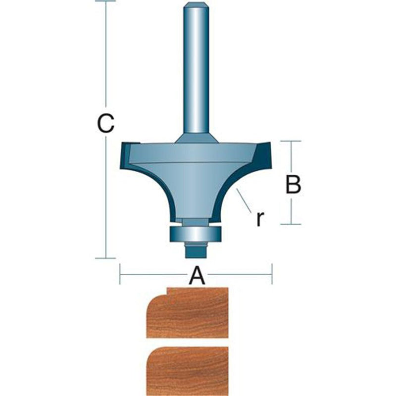 Roman Carbide 1/8 Inch Radius Roundover Router Bit 1/2" Shank DC1182 - ToolPlanet